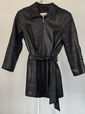 Vintage LNR Black Leather Belted Jacket